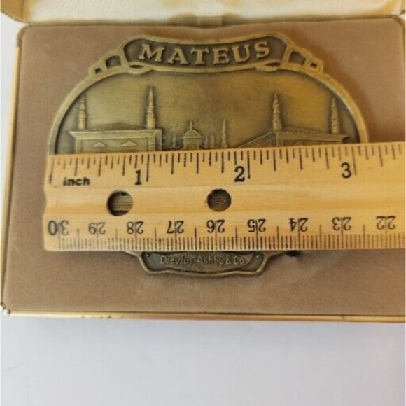 Vtg 1970s Mateus Booze Produce Of Portugal Brasstone Belt Buckle With Box - Picture 4 of 6